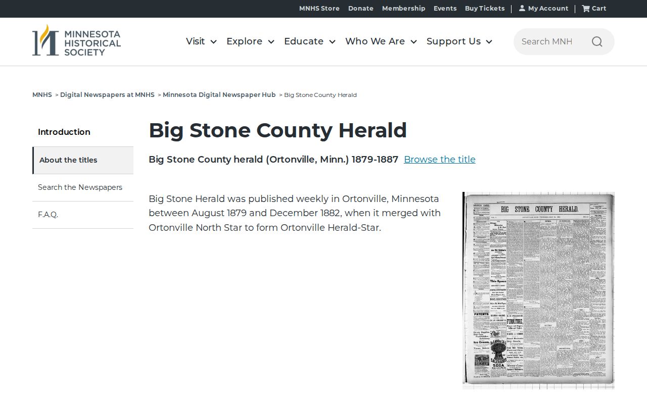 Big Stone County historical newspaper records source from the Minnesota Historical Society